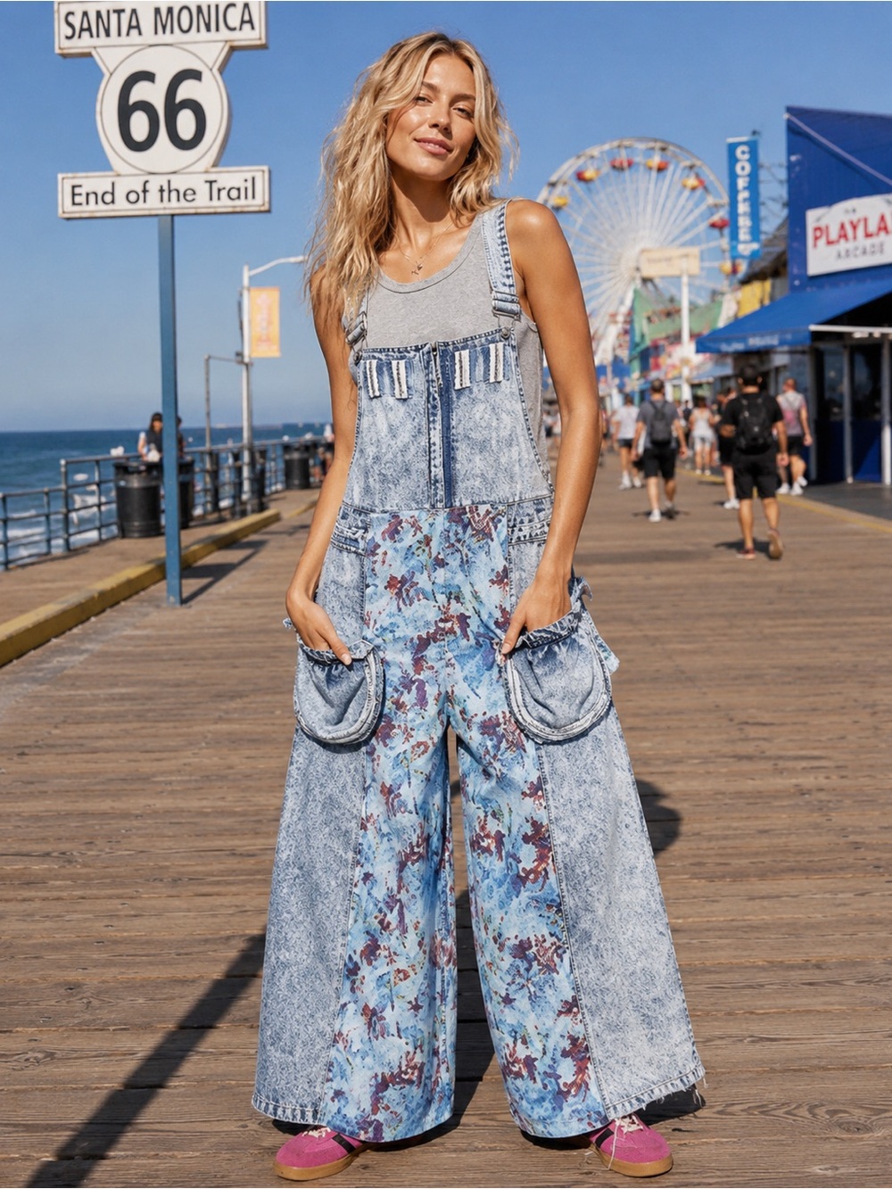 POL “ Ocean Muse “Patchwork Overalls | Denim - Picture 2 of 10